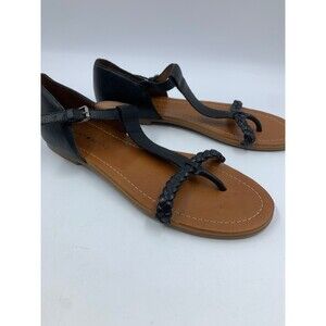 Lucky Brand Emirahh 9.5 Sandals Thong Strappy Black Leather Toe Post Boho Casual